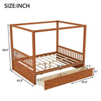 Polibi Rustic Wooden Canopy Bed with Storage Drawers