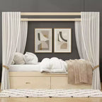 Polibi Rustic Wooden Canopy Bed with Storage Drawers