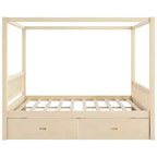 Polibi Rustic Wooden Canopy Bed with Storage Drawers