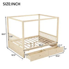 Polibi Rustic Wooden Canopy Bed with Storage Drawers