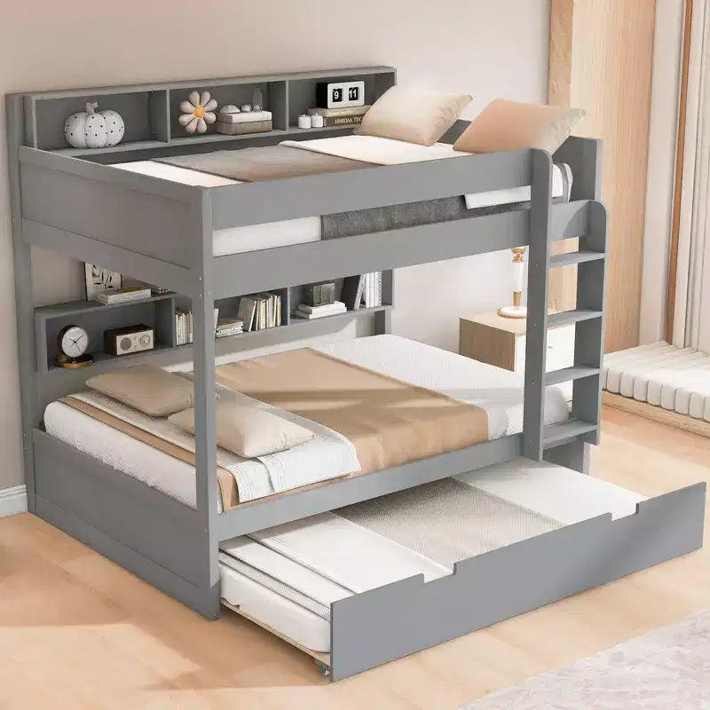 Whisen Full over Full Bunk Bed & Bed Frame with Trundle & Built-in Storage