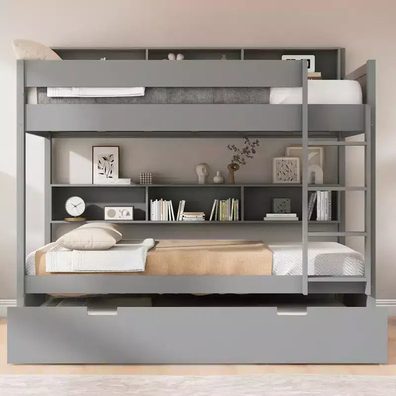 Whisen Full over Full Bunk Bed & Bed Frame with Trundle & Built-in Storage