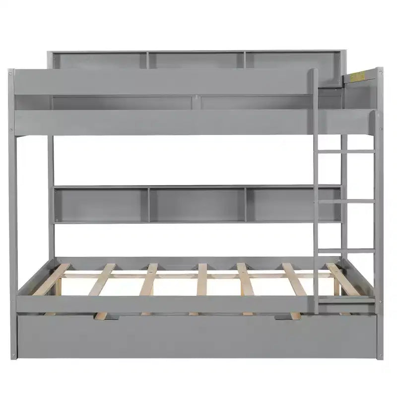 Whisen Full over Full Bunk Bed & Bed Frame with Trundle & Built-in Storage