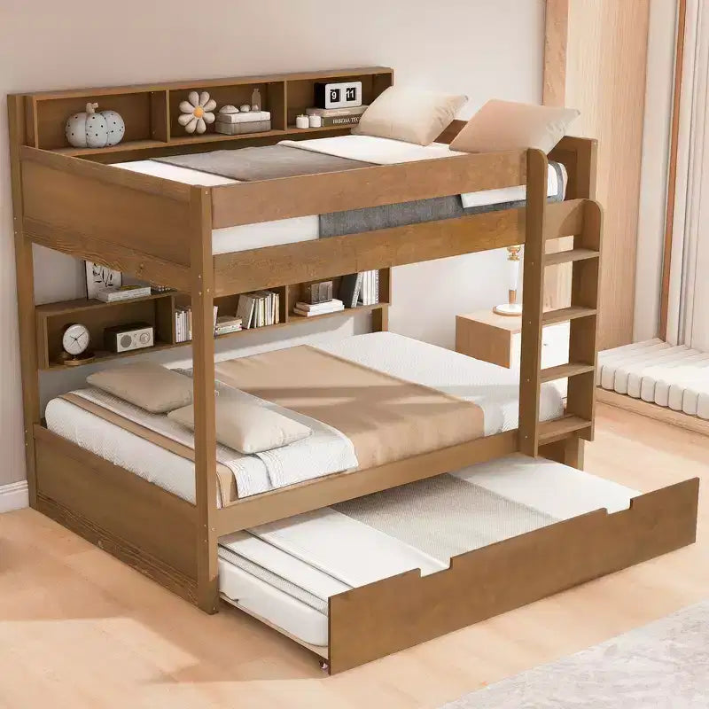 Whisen Full over Full Bunk Bed & Bed Frame with Trundle & Built-in Storage