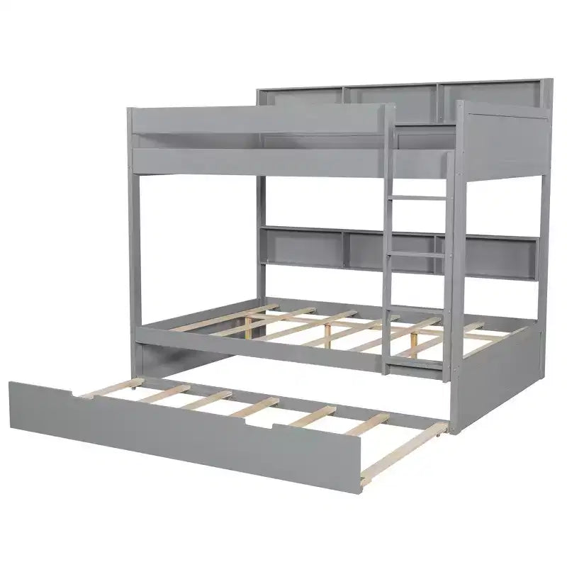 Whisen Full over Full Bunk Bed & Bed Frame with Trundle & Built-in Storage