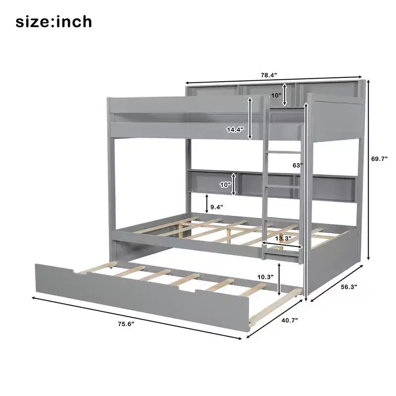 Whisen Full over Full Bunk Bed & Bed Frame with Trundle & Built-in Storage