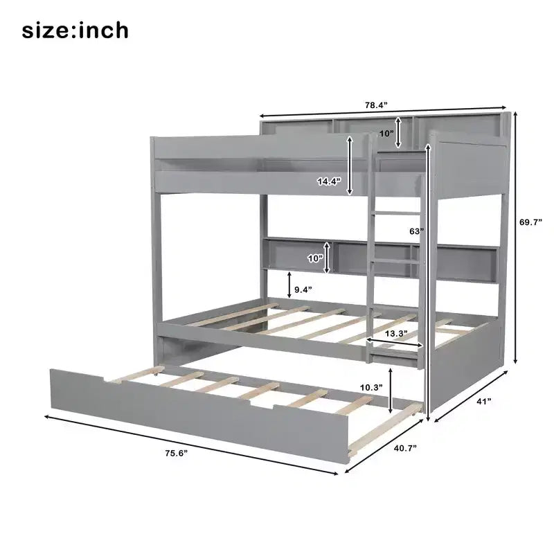 Whisen Full over Full Bunk Bed & Bed Frame with Trundle & Built-in Storage