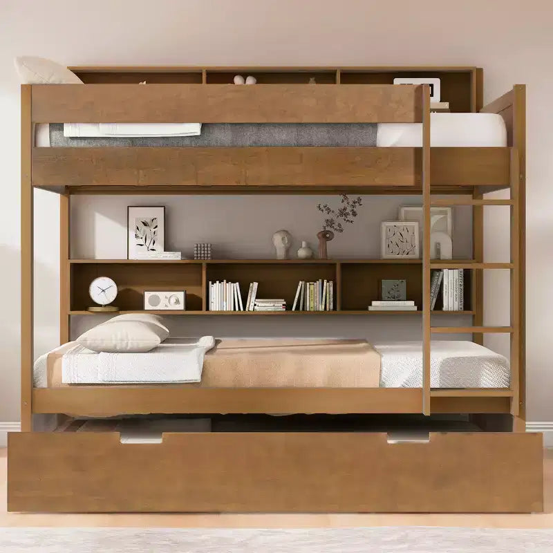 Whisen Full over Full Bunk Bed & Bed Frame with Trundle & Built-in Storage