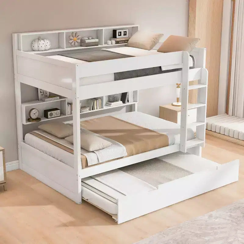 Whisen Full over Full Bunk Bed & Bed Frame with Trundle & Built-in Storage