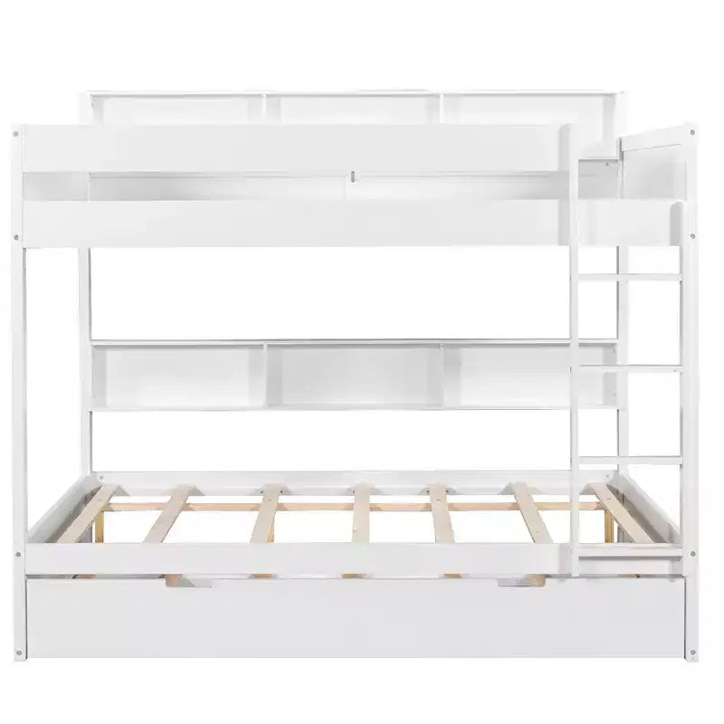 Whisen Full over Full Bunk Bed & Bed Frame with Trundle & Built-in Storage