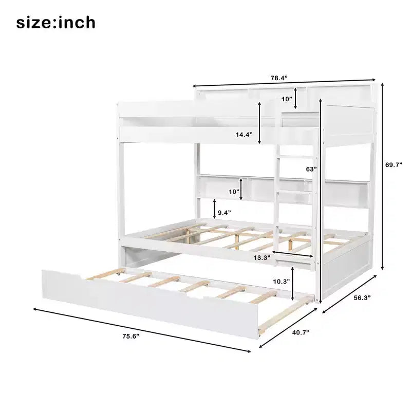 Whisen Full over Full Bunk Bed & Bed Frame with Trundle & Built-in Storage