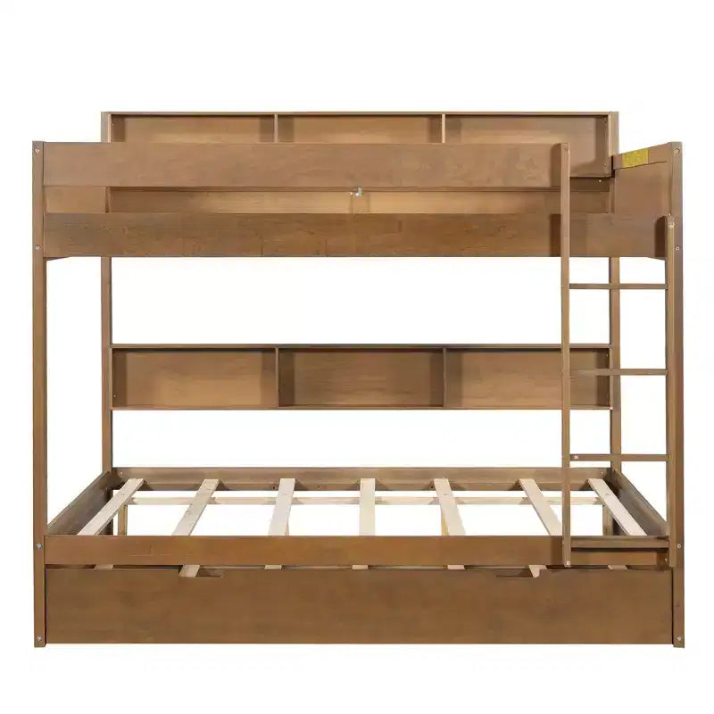 Whisen Full over Full Bunk Bed & Bed Frame with Trundle & Built-in Storage