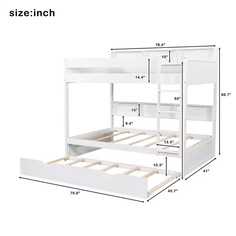 Whisen Full over Full Bunk Bed & Bed Frame with Trundle & Built-in Storage