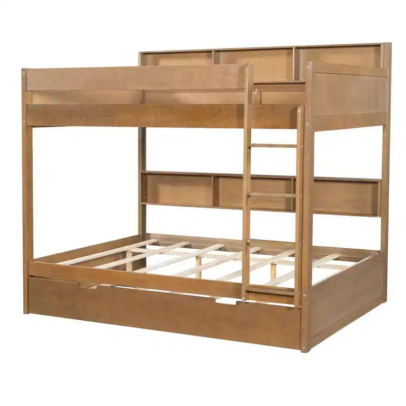 Whisen Full over Full Bunk Bed & Bed Frame with Trundle & Built-in Storage