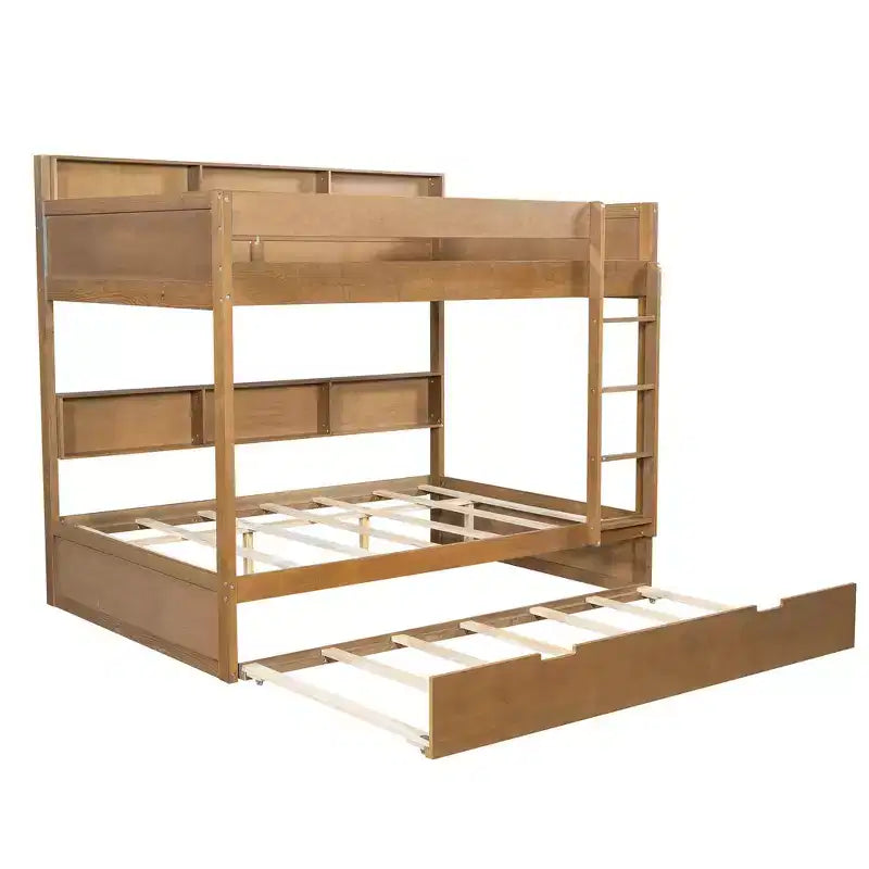 Whisen Full over Full Bunk Bed & Bed Frame with Trundle & Built-in Storage