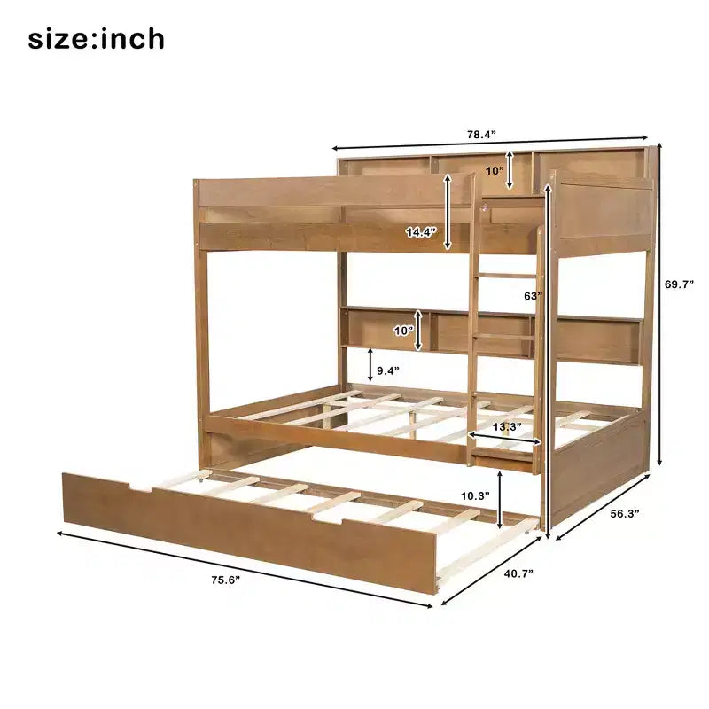 Whisen Full over Full Bunk Bed & Bed Frame with Trundle & Built-in Storage