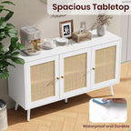 47.2 Rattan Sideboard Buffet Cabinet with 3 Doors,Boho Sideboard Buffet Cabinet with Adjustable Shelves, Console Table for Living Room, Dining Room