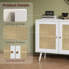 47.2 Rattan Sideboard Buffet Cabinet with 3 Doors,Boho Sideboard Buffet Cabinet with Adjustable Shelves, Console Table for Living Room, Dining Room
