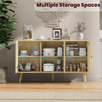 47.2 Rattan Sideboard Buffet Cabinet with 3 Doors,Boho Sideboard Buffet Cabinet with Adjustable Shelves, Console Table for Living Room, Dining Room
