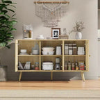 47.2 Rattan Sideboard Buffet Cabinet with 3 Doors,Boho Sideboard Buffet Cabinet with Adjustable Shelves, Console Table for Living Room, Dining Room