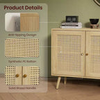 47.2 Rattan Sideboard Buffet Cabinet with 3 Doors,Boho Sideboard Buffet Cabinet with Adjustable Shelves, Console Table for Living Room, Dining Room