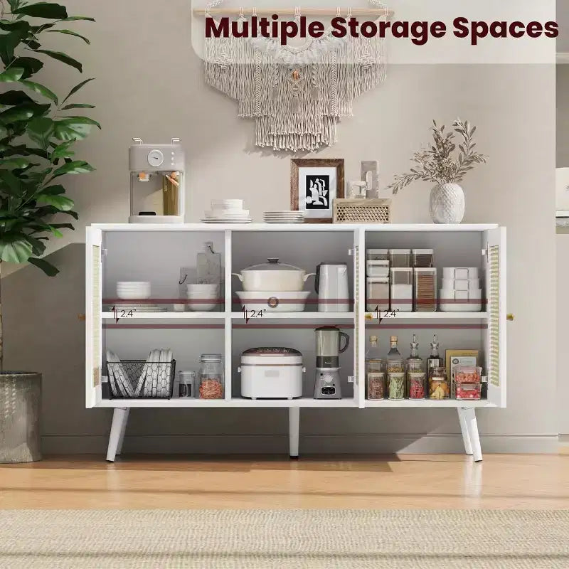 47.2 Rattan Sideboard Buffet Cabinet with 3 Doors,Boho Sideboard Buffet Cabinet with Adjustable Shelves, Console Table for Living Room, Dining Room