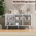 47.2 Rattan Sideboard Buffet Cabinet with 3 Doors,Boho Sideboard Buffet Cabinet with Adjustable Shelves, Console Table for Living Room, Dining Room