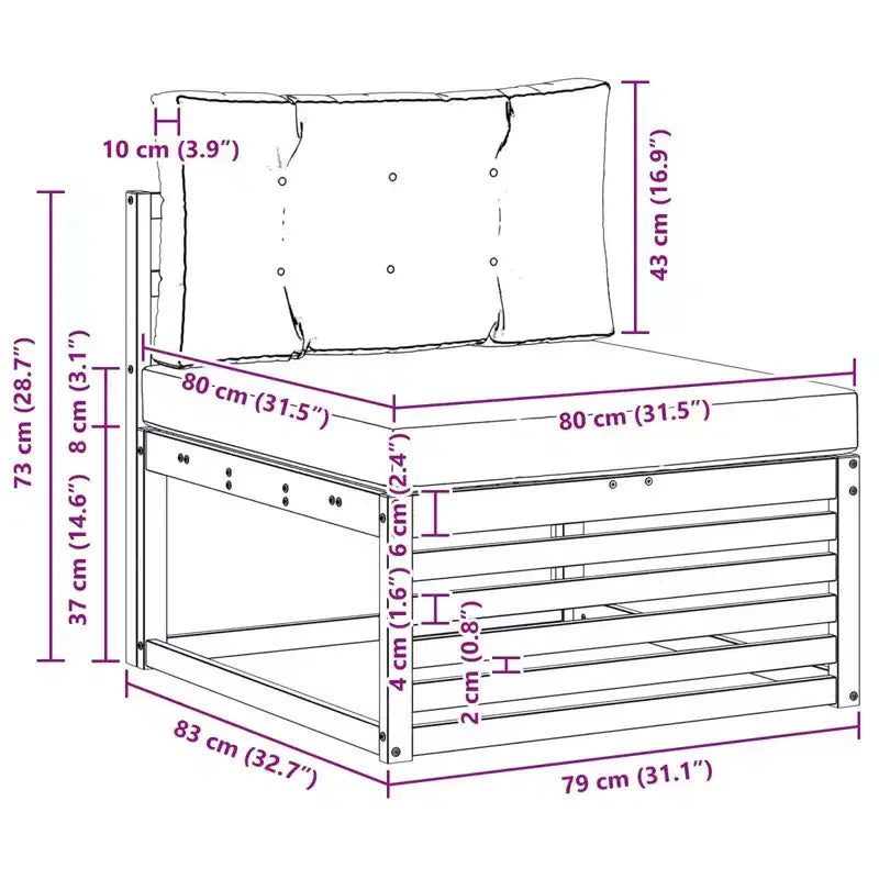 vidaXL Outdoor Middle sofa Solid Acacia Wood Natural