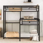 ModernLuxe L-Shaped Triple Twin Metal Bunk Bed, Space-Saving Industrial Triple Decker with Ladders & Full Guardrails, Black