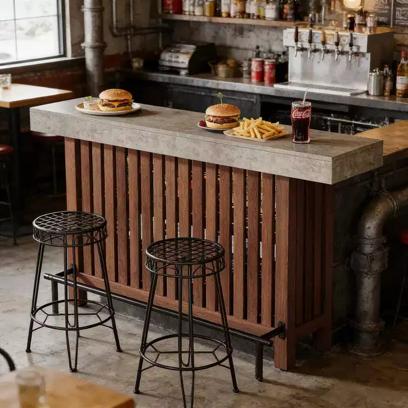 GDFStudio Paula Modern Metal and Wood Bar Table with 2-Tier Storage and Adjustable Foot Pads