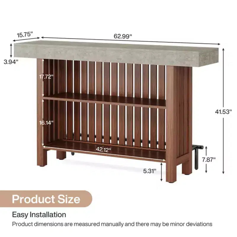 GDFStudio Paula Modern Metal and Wood Bar Table with 2-Tier Storage and Adjustable Foot Pads