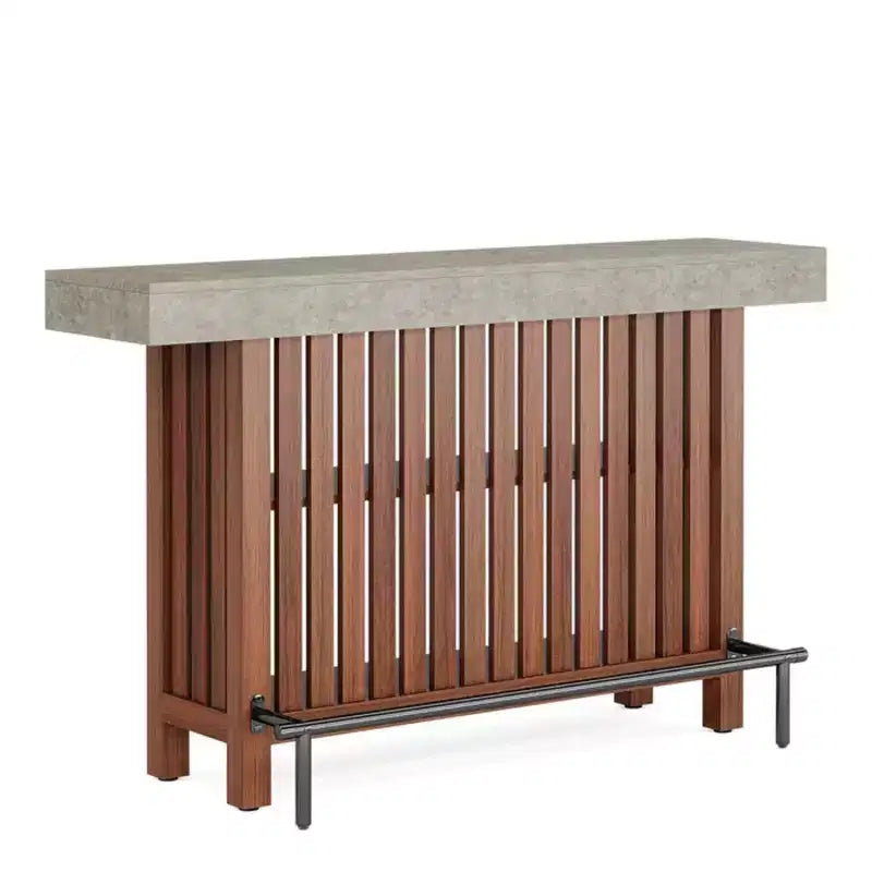 GDFStudio Paula Modern Metal and Wood Bar Table with 2-Tier Storage and Adjustable Foot Pads