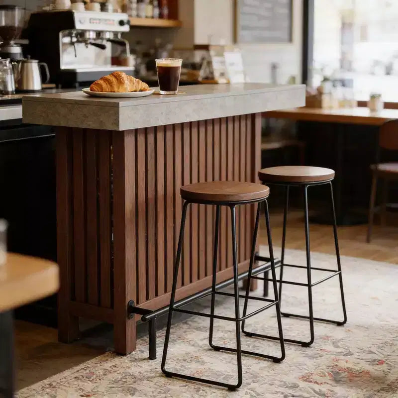 GDFStudio Paula Modern Metal and Wood Bar Table with 2-Tier Storage and Adjustable Foot Pads