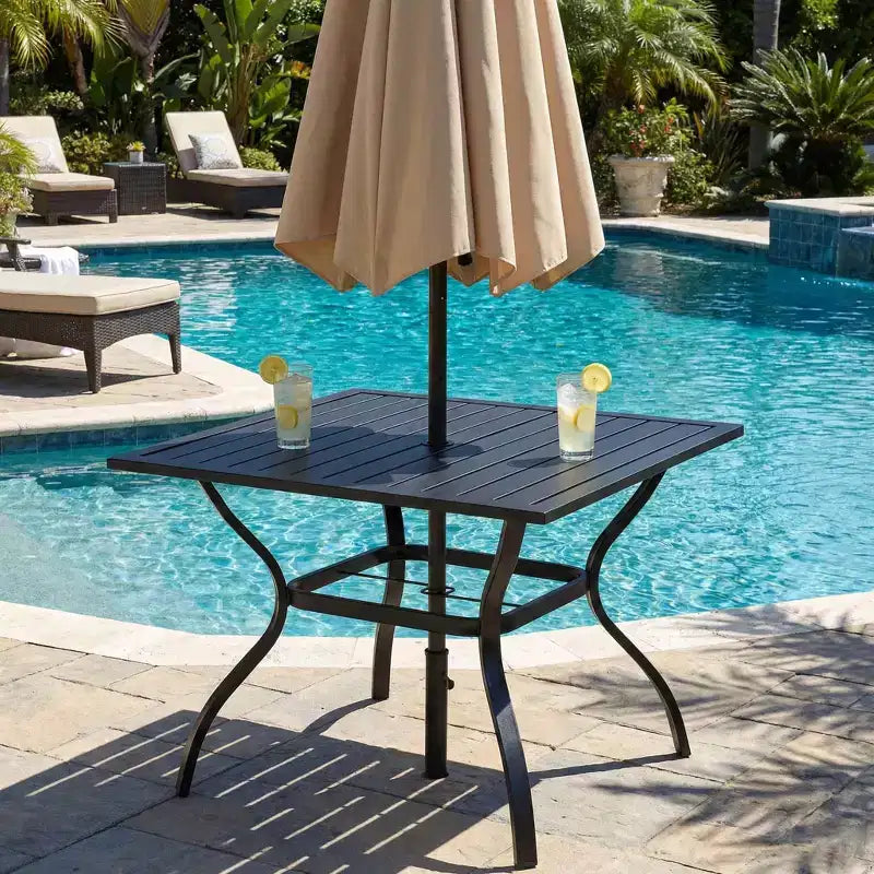 Durable Metal Steel Slat Patio Dining Table  Square Outdoor Bistro Table for Backyard, Garden, and Patio Furniture
