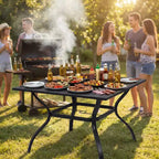 Durable Metal Steel Slat Patio Dining Table  Square Outdoor Bistro Table for Backyard, Garden, and Patio Furniture