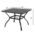 Durable Metal Steel Slat Patio Dining Table  Square Outdoor Bistro Table for Backyard, Garden, and Patio Furniture