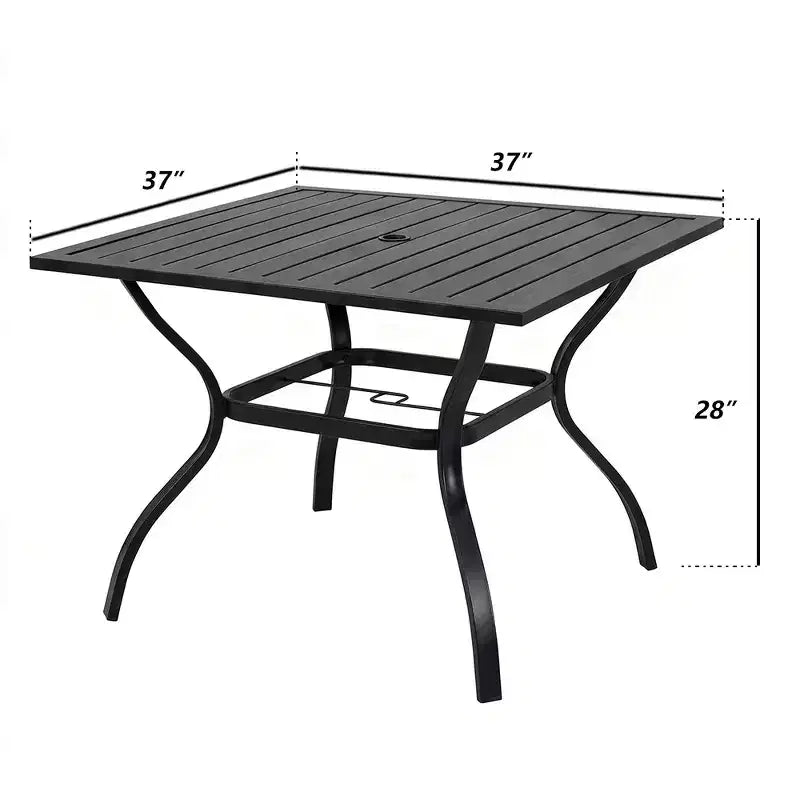 Durable Metal Steel Slat Patio Dining Table  Square Outdoor Bistro Table for Backyard, Garden, and Patio Furniture