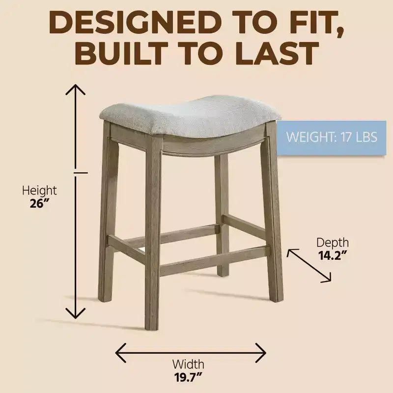 ROME + OAK Parker Backless Saddle Counter Stool, Reclaimed Oak, Grey, 3 Pack