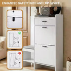 Karl Home 2-Drawer Shoe Cabinet With Flip Top Cushioned Stool 1 Hook 46.1 inches Width