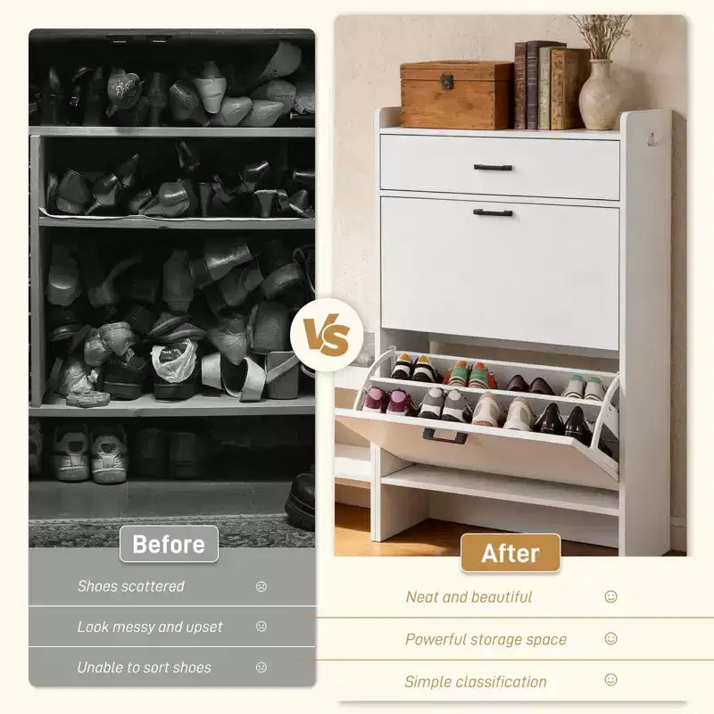Karl Home 2-Drawer Shoe Cabinet With Flip Top Cushioned Stool 1 Hook 46.1 inches Width