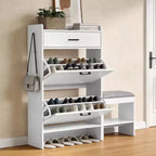 Karl Home 2-Drawer Shoe Cabinet With Flip Top Cushioned Stool 1 Hook 46.1 inches Width