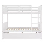 Lit superposé pleine taille FAMYYT avec lit gigogne double, assemblage facile, blanc