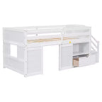 94.6L x 42.3W Solid Wood Twin Size Low Loft Bed With Stair, Drawer And Shelf, Modern & Clean Design