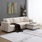 L-shaped Polyester Fabric Couch Set with 2 Free Pillows and Convertible Ottoman