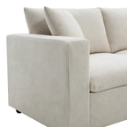 Canapé en tissu polyester en forme de L avec 2 coussins offerts et pouf convertible