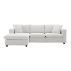 Canapé en tissu polyester en forme de L avec 2 coussins offerts et pouf convertible