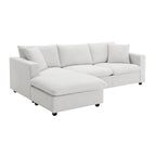 Canapé en tissu polyester en forme de L avec 2 coussins offerts et pouf convertible