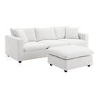 Canapé en tissu polyester en forme de L avec 2 coussins offerts et pouf convertible
