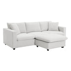 Canapé en tissu polyester en forme de L avec 2 coussins offerts et pouf convertible