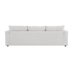 Canapé en tissu polyester en forme de L avec 2 coussins offerts et pouf convertible